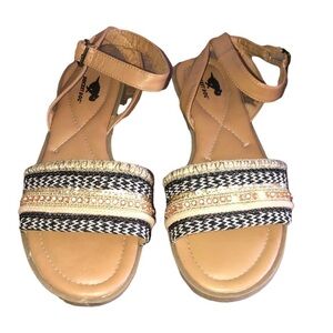 ROCKET DOG Sandals Women's Size 9.5 Brown Boho Shoes Textured Fabric Sequence